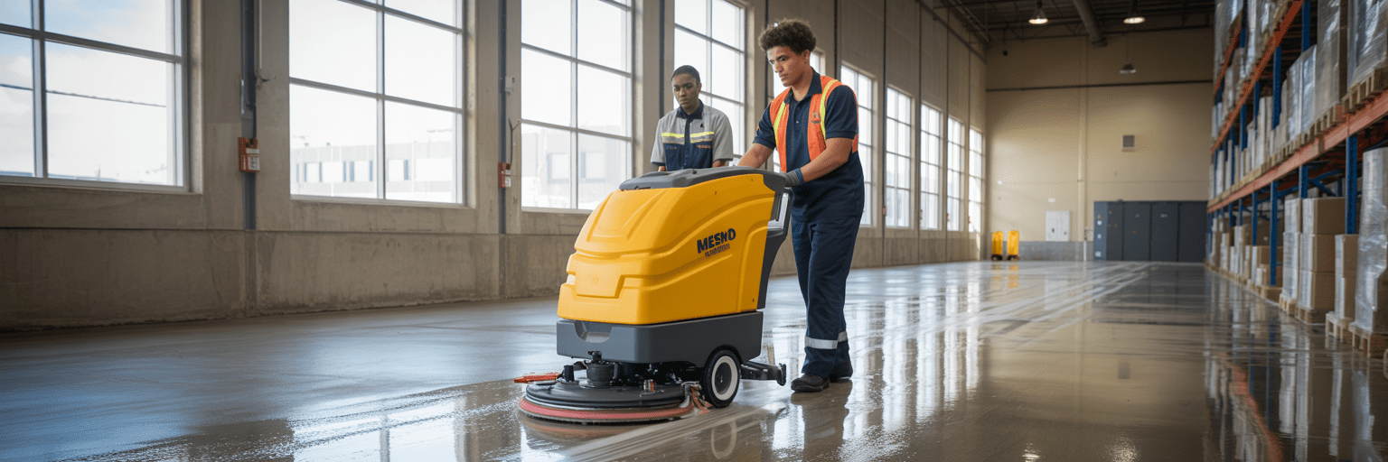 Warehouse and industrial cleaning in Mesa AZ with floor scrubbing and dust removal